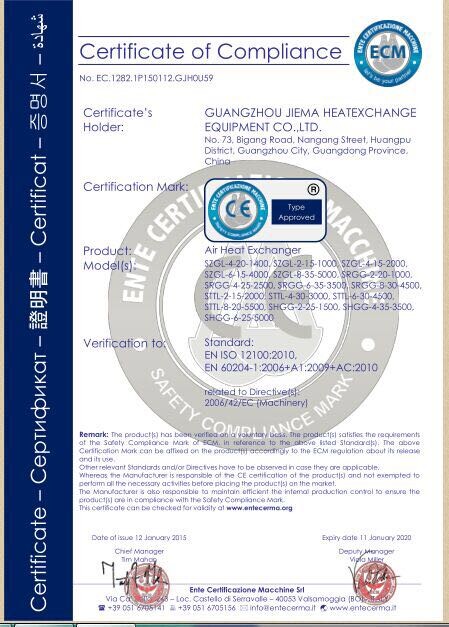 捷玛空气换热器CE认证
